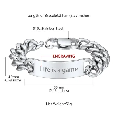 Bracelet Cuban Personnalisé avec Barre Gravée Taille