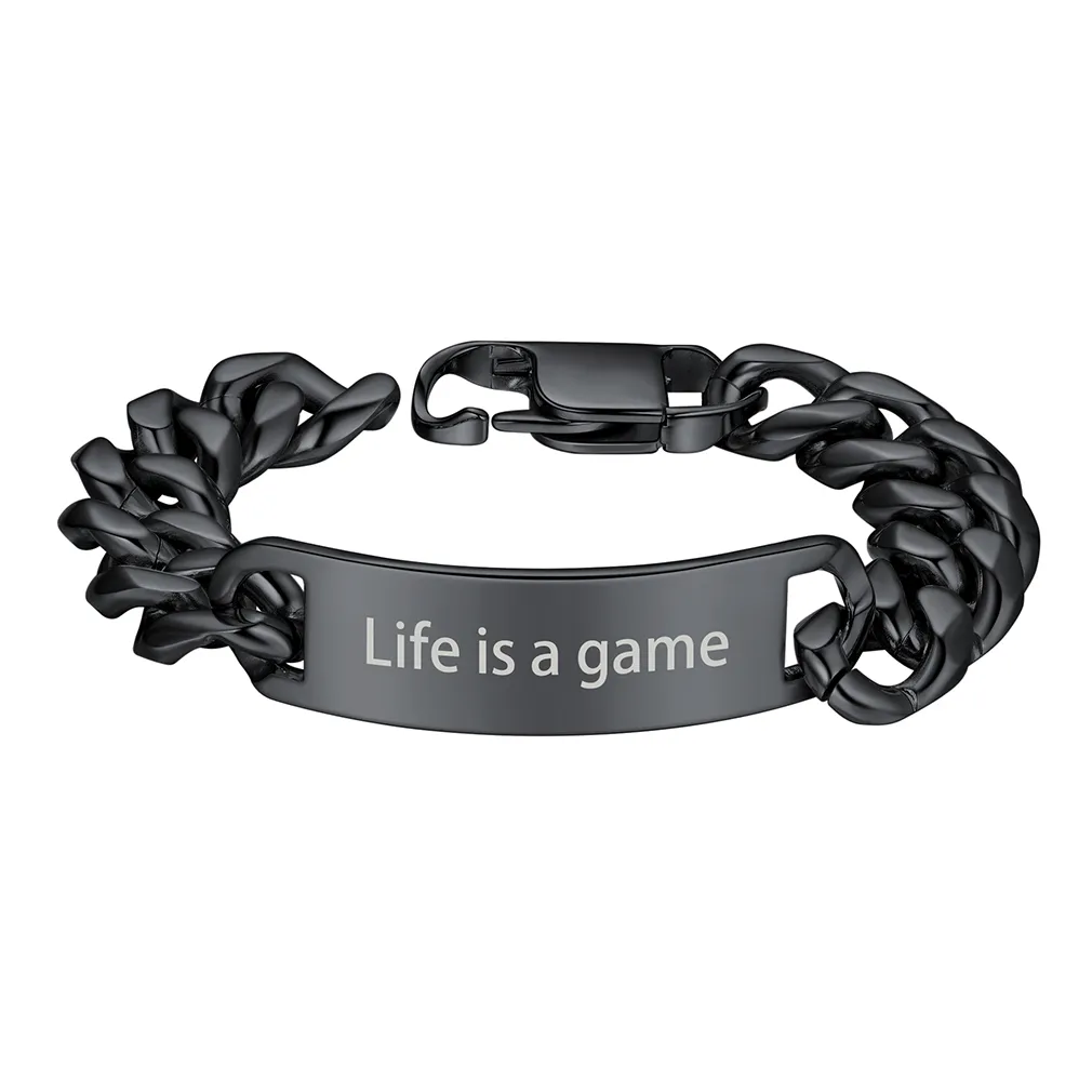 Bracelet Cuban Personnalisé avec Barre Gravée Noir