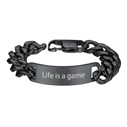 Bracelet Cuban Personnalisé avec Barre Gravée Noir