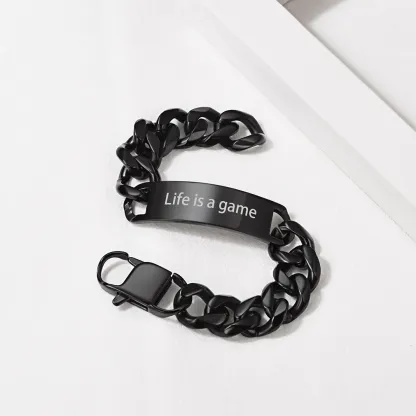 Bracelet Cuban Personnalisé avec Barre Gravée Scène Noir