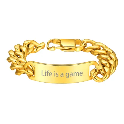 Bracelet Cuban Personnalisé avec Barre Gravée Or