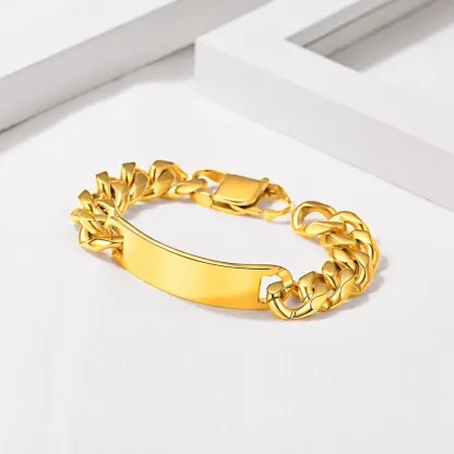 Bracelet Cuban Personnalisé avec Barre Gravée Scène Or