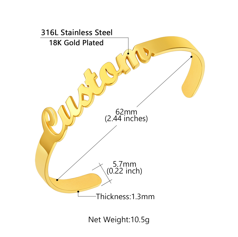  Bracelet Personnalisé avec Nom en Acier Inoxydable 316L Taille