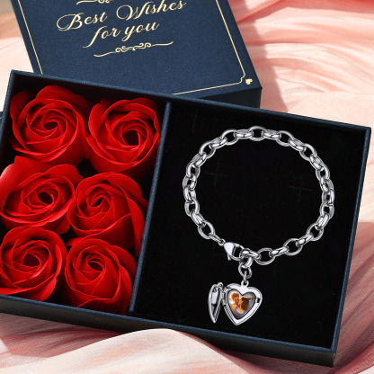  Bracelet Personnalisé avec Nom Gravé et Médaillon Photo Cœur