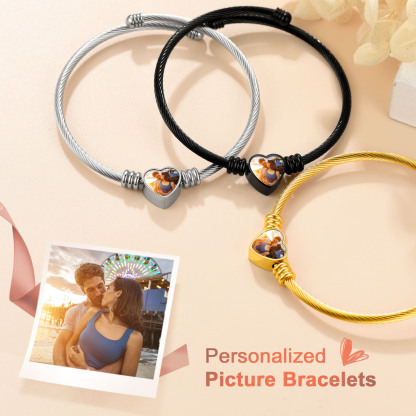 Bracelet Manchette Cœur Personnalisé avec Photo pour Femme