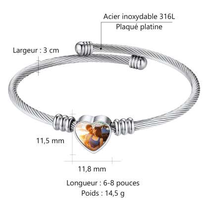 Bracelet Manchette Cœur Personnalisé avec Photo pour Femme
