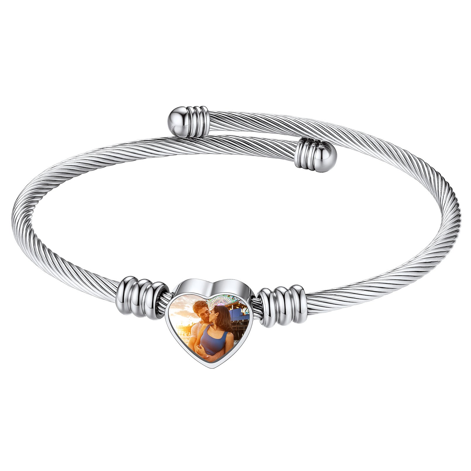 Bracelet Manchette Cœur Personnalisé avec Photo pour Femme