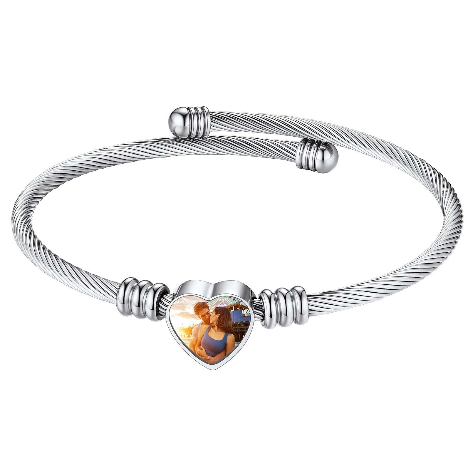 Bracelet Manchette Cœur Personnalisé avec Photo pour Femme