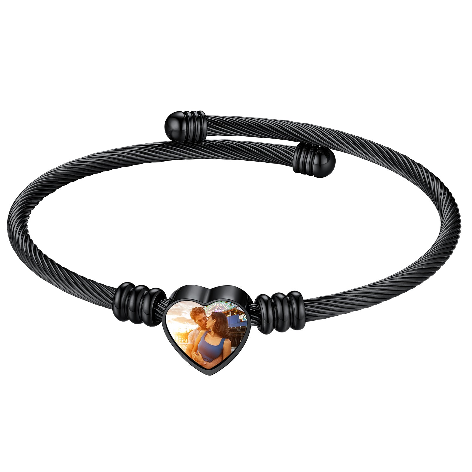 Bracelet Manchette Cœur Personnalisé avec Photo pour Femme