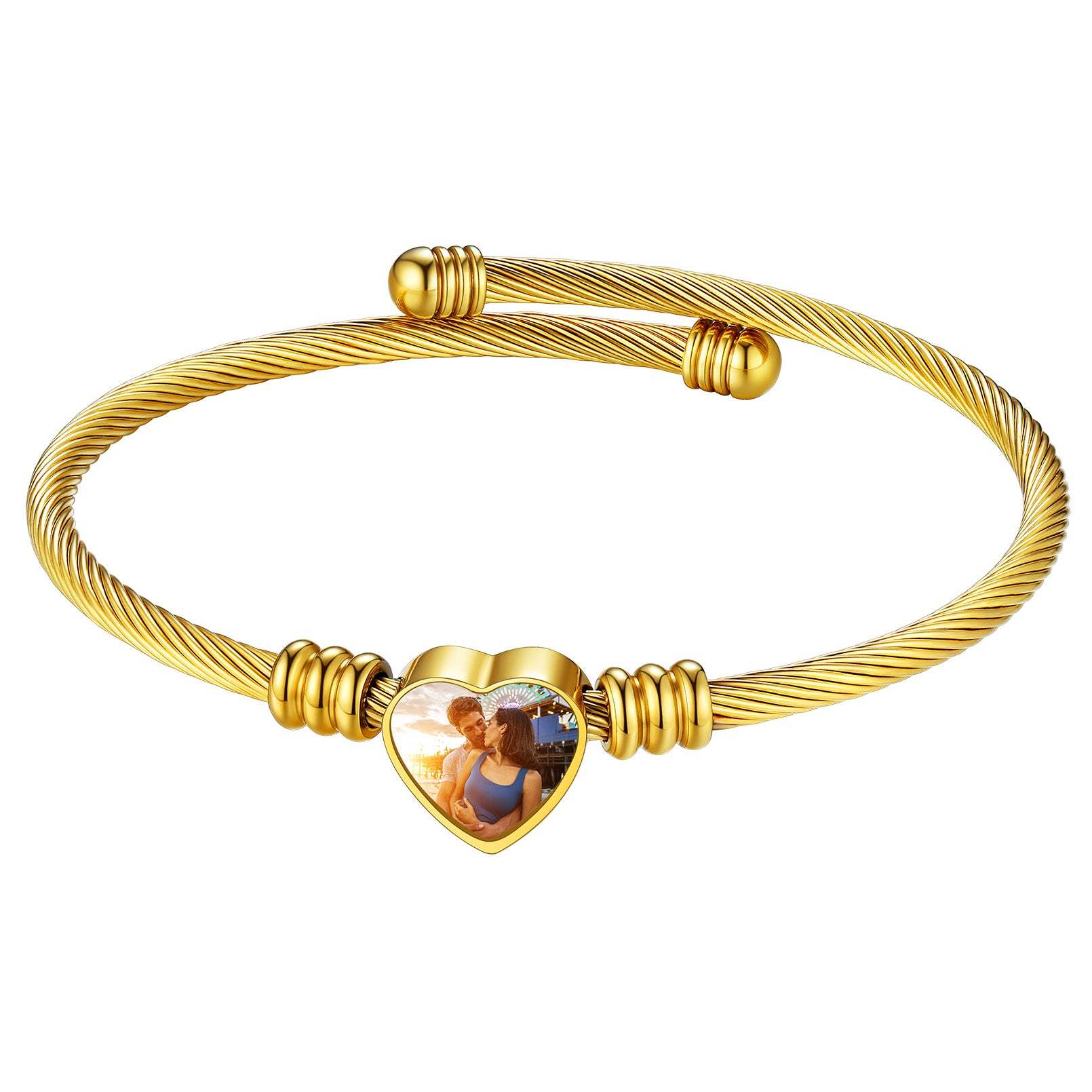 Bracelet Manchette Cœur Personnalisé avec Photo pour Femme
