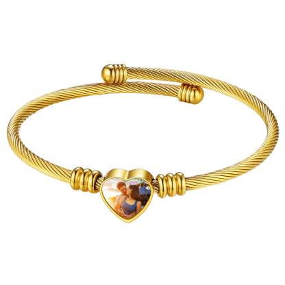 Bracelet Manchette Cœur Personnalisé avec Photo pour Femme