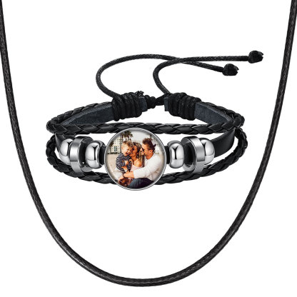 Coffret Bracelet & Collier en Cuir Personnalisés avec Photo