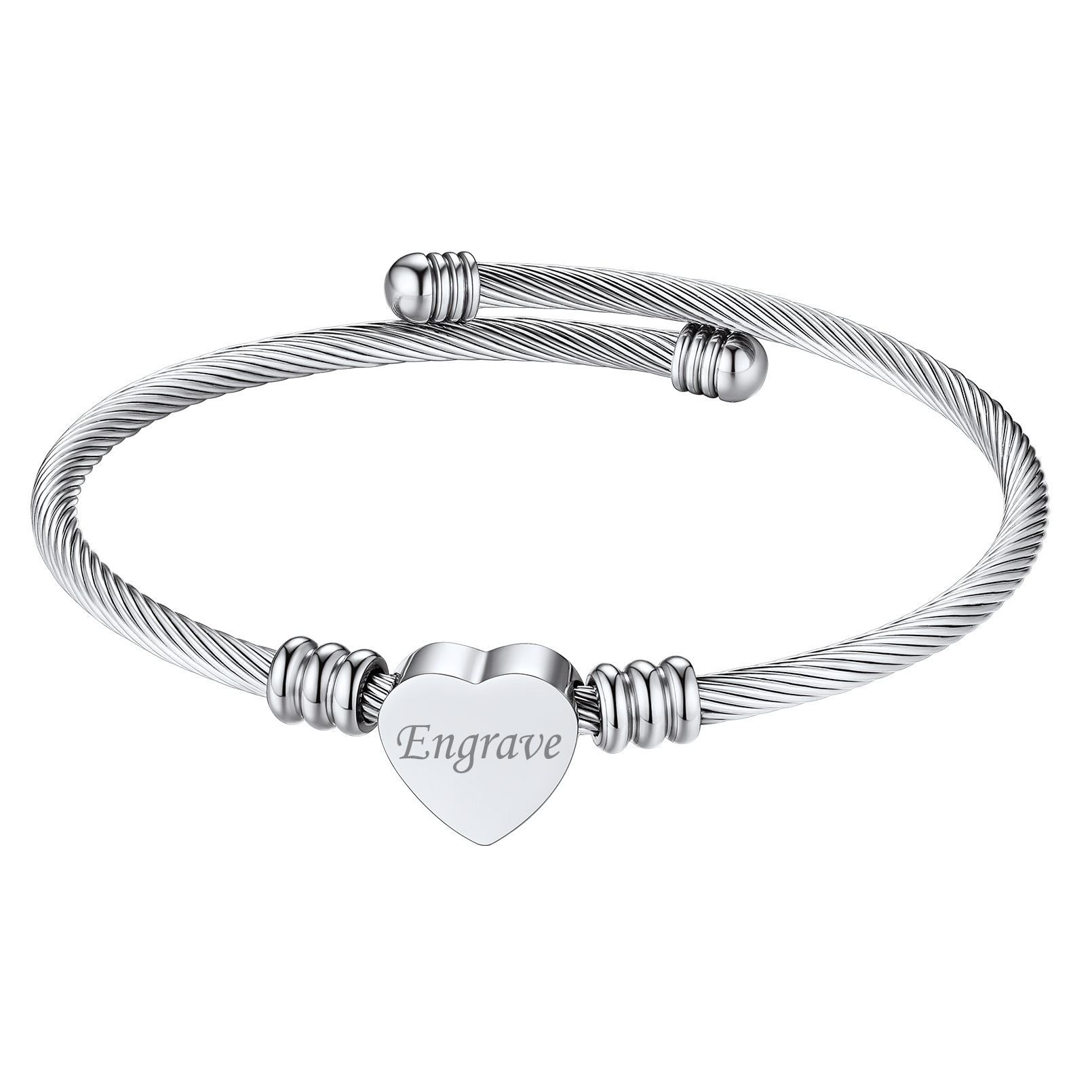 Bracelet Manchette Personnalisé avec Nom Gravé pour Femme Argenté