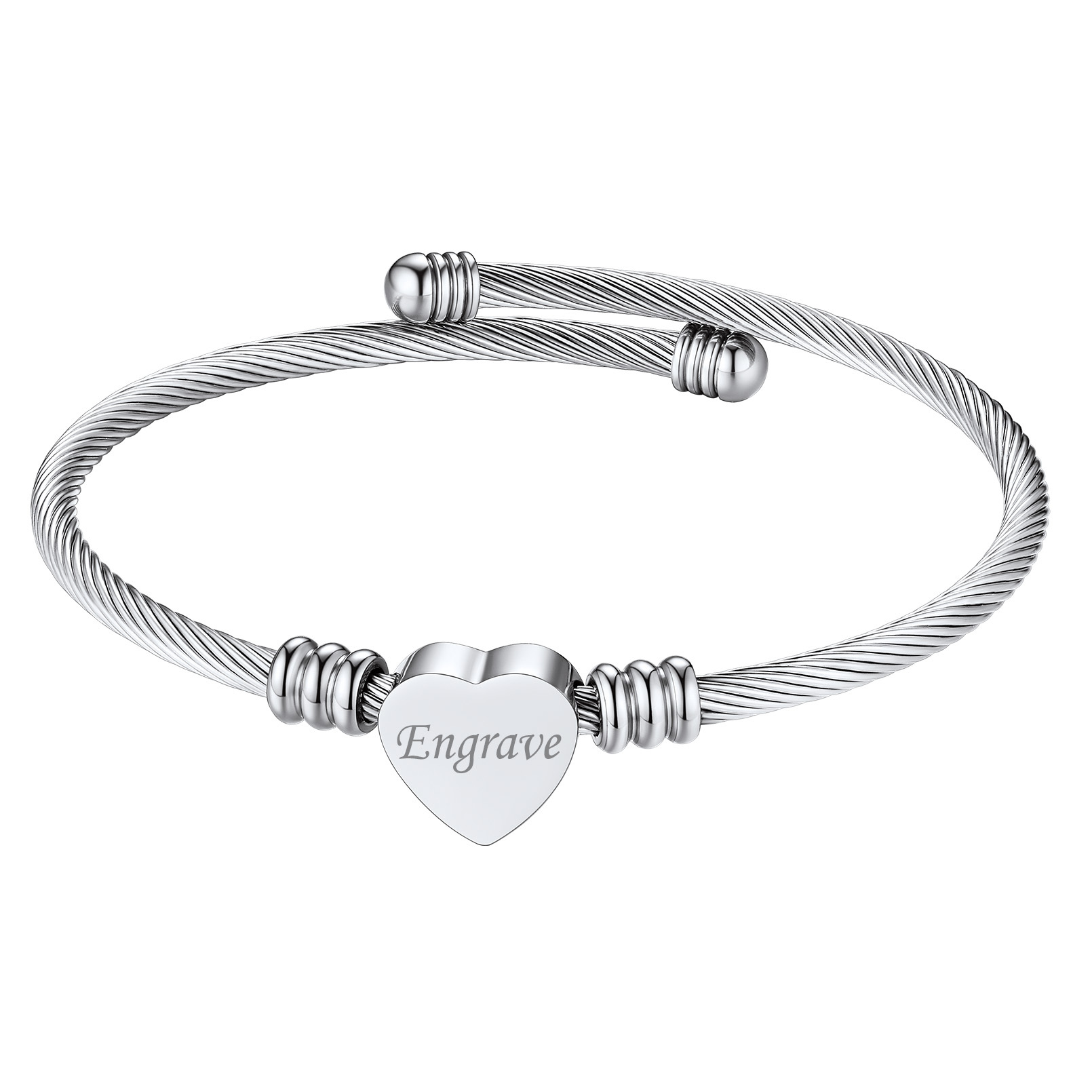 Bracelet Manchette Personnalisé avec Nom Gravé pour Femme Argenté