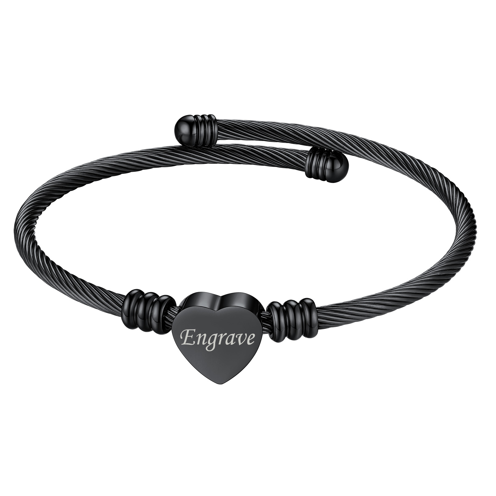 Bracelet Manchette Personnalisé avec Nom Gravé Noir