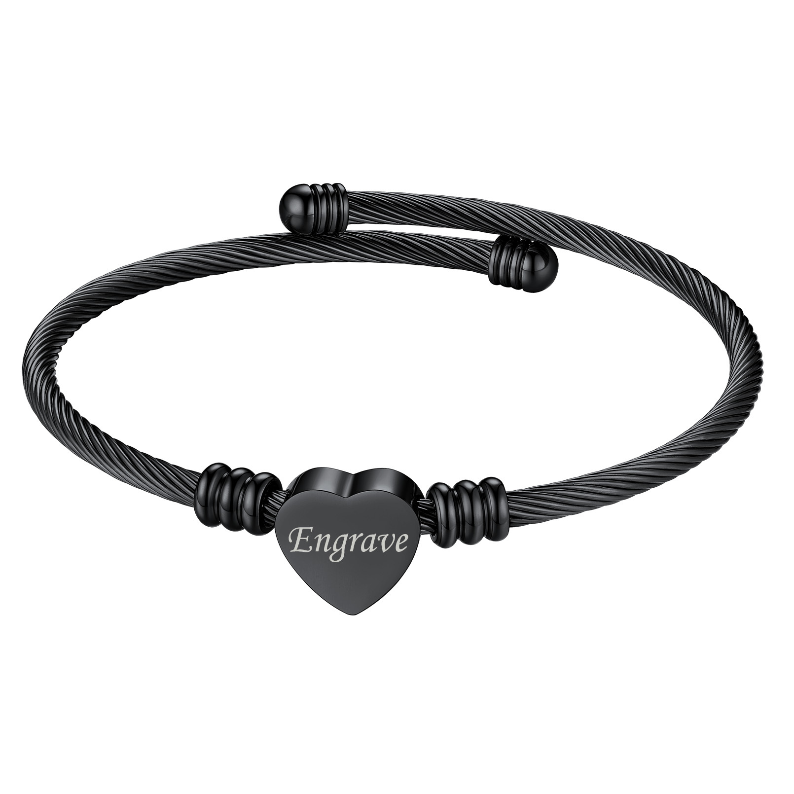 Bracelet Manchette Personnalisé avec Nom Gravé Noir