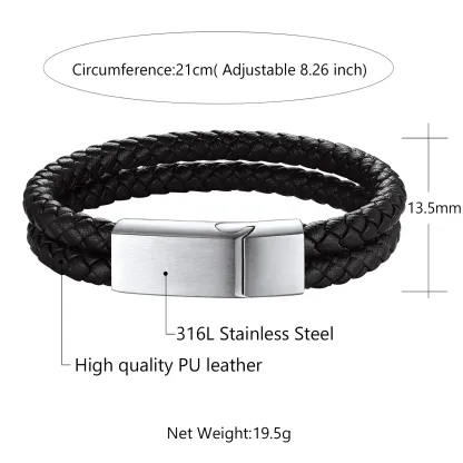 Bracelet en Cuir Tressé Double Personnalisé pour Homme Taille 21cm
