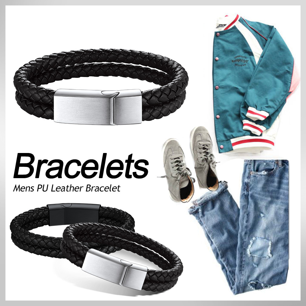 Bracelet en Cuir Tressé Double Personnalisé Cadeau pour Homme