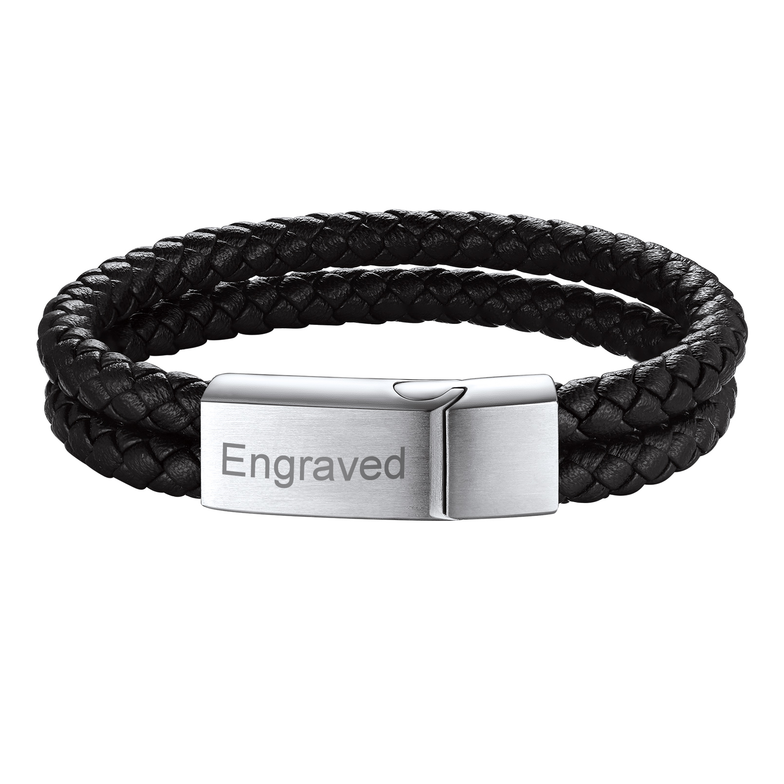 Bracelet en Cuir Tressé Double Personnalisé pour Homme Argenrté