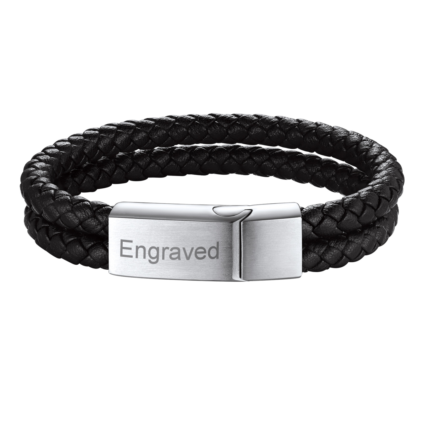 Bracelet en Cuir Tressé Double Personnalisé pour Homme Argenrté