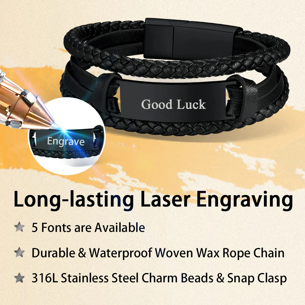 Bracelet en Cuir Tressé Personnalisé pour Homme Détail