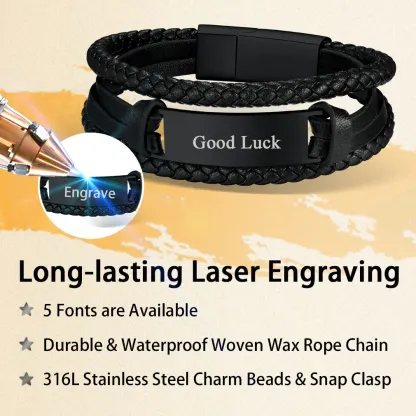 Bracelet en Cuir Tressé Personnalisé pour Homme Détail