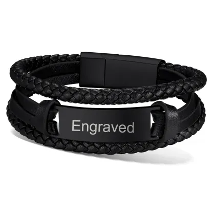 Bracelet en Cuir Tressé Personnalisé pour Homme Noir