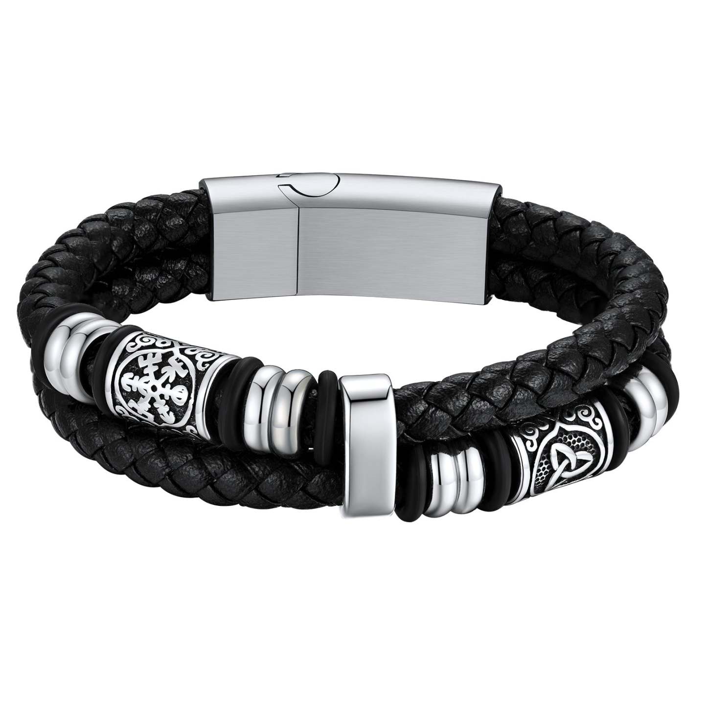 Bracelet Homme Cuir Tressé avec Gravure Nom Argenté