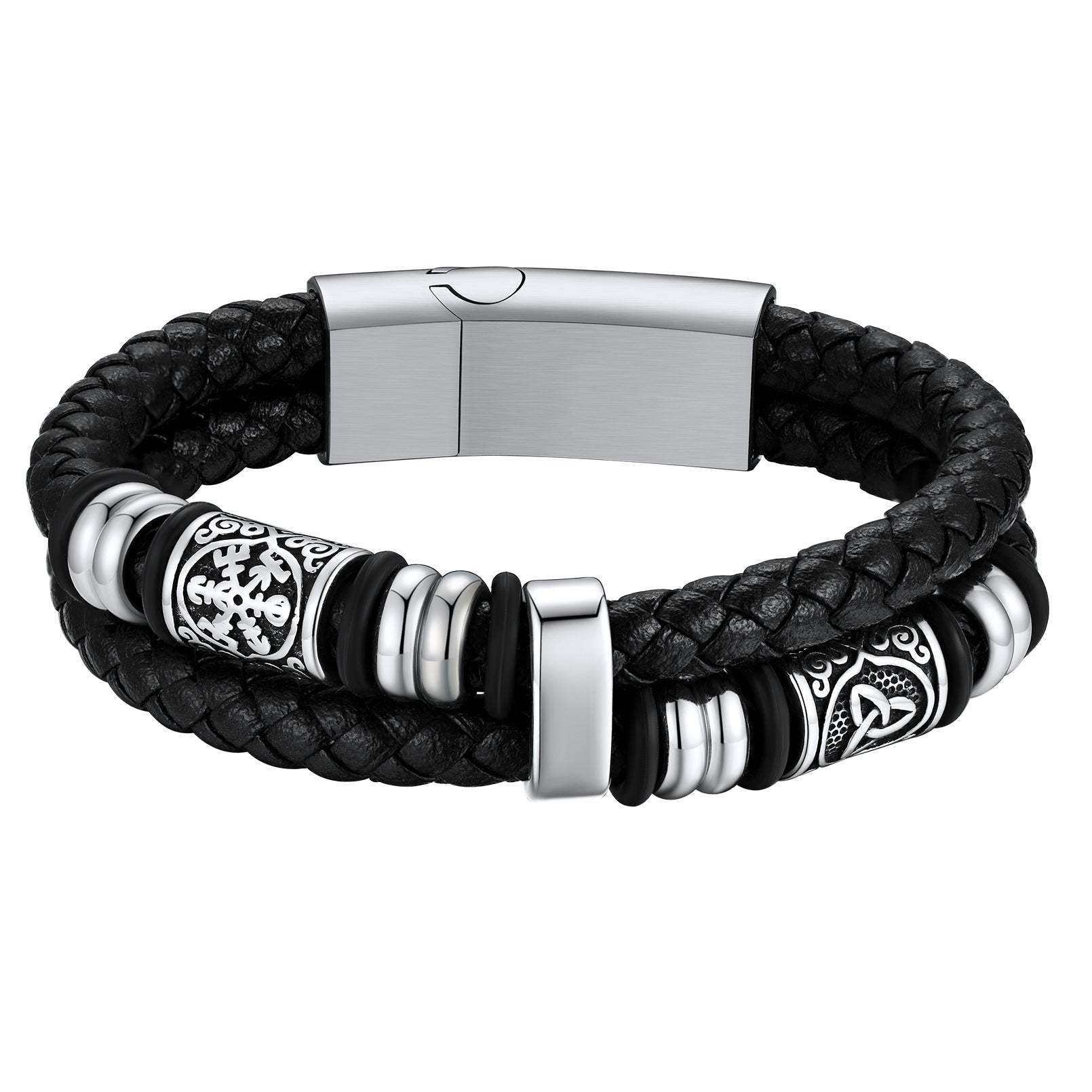 Bracelet Homme Cuir Tressé avec Gravure Nom Argenté