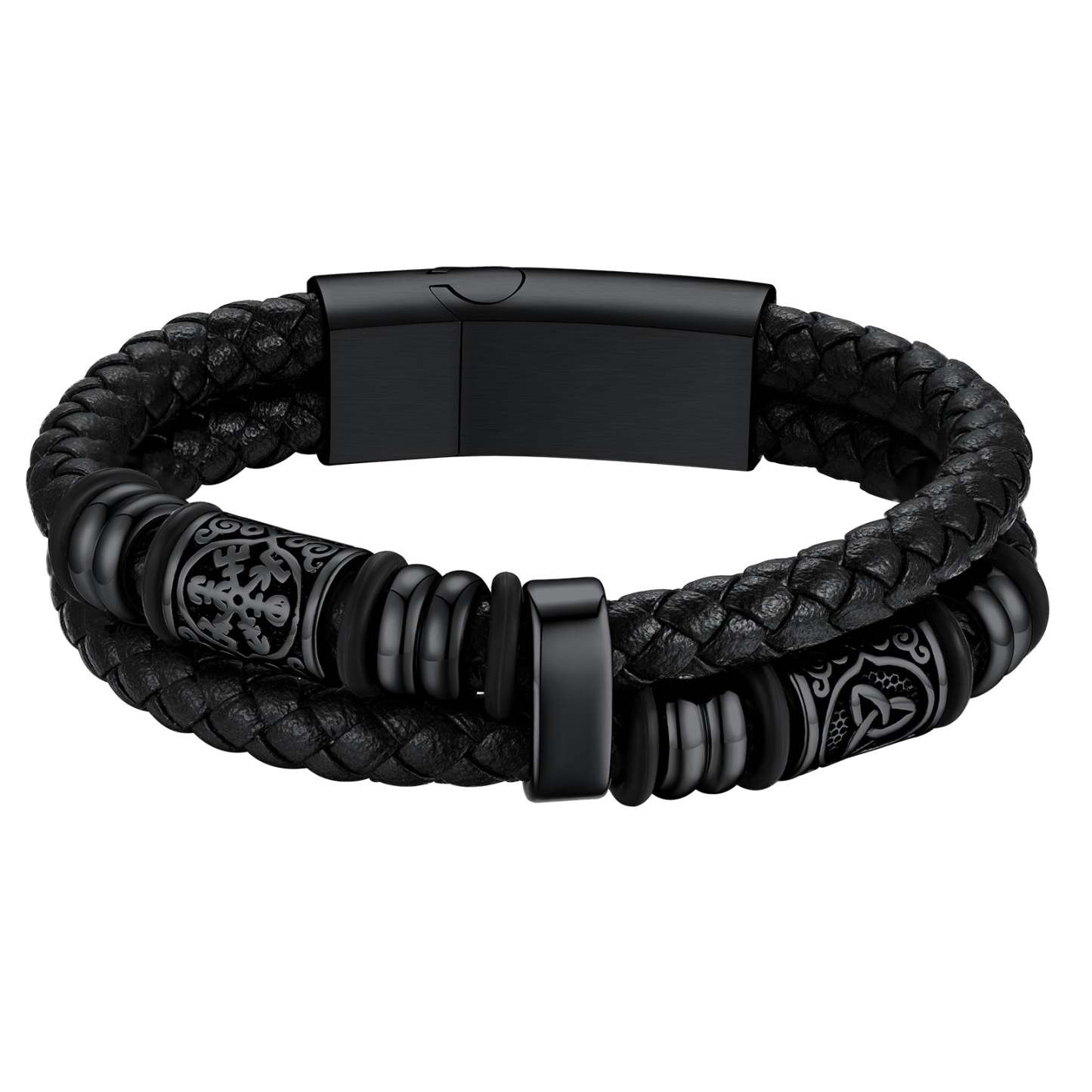 Bracelet Homme Cuir Tressé avec Gravure Nom Noir
