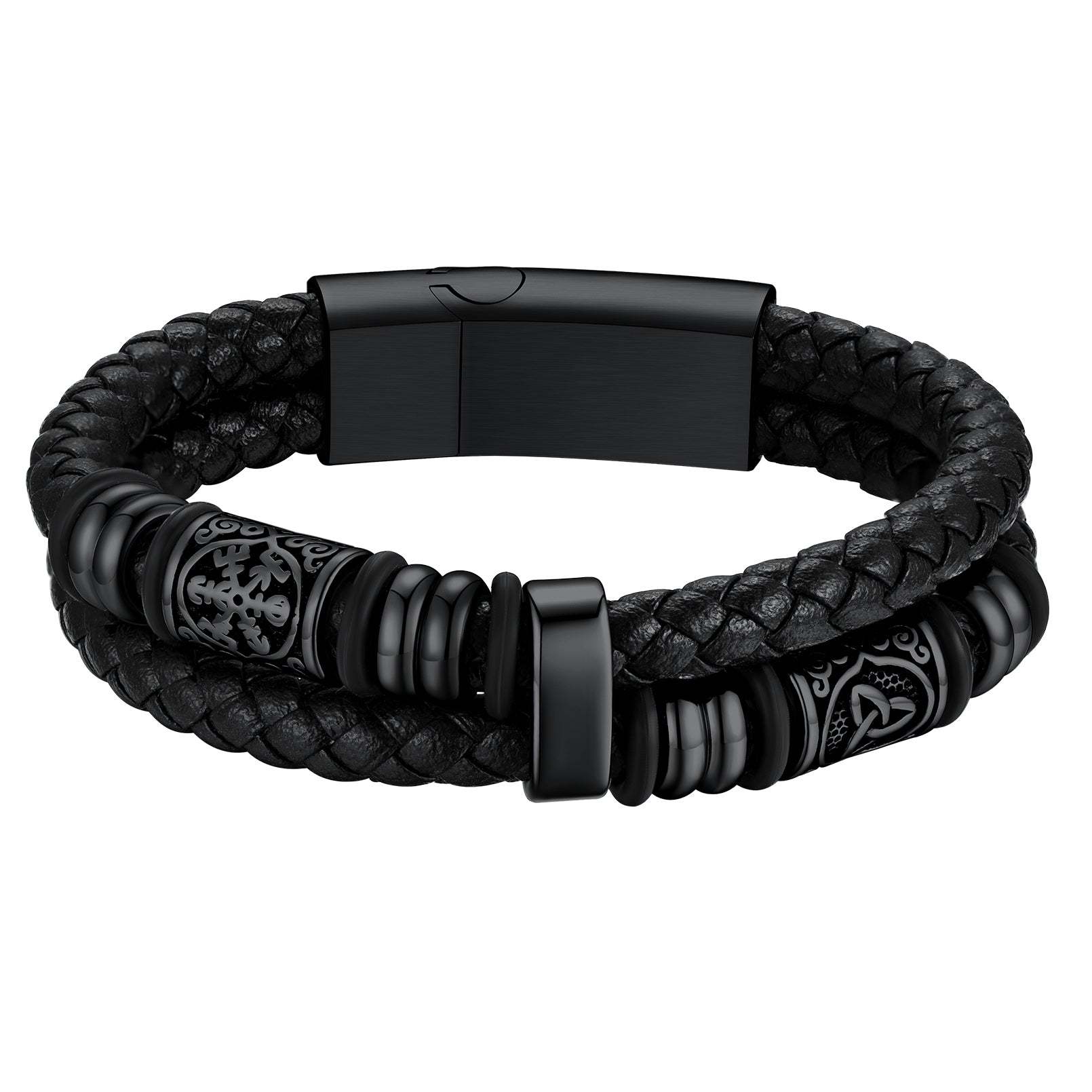 Bracelet Homme Cuir Tressé avec Gravure Nom Noir