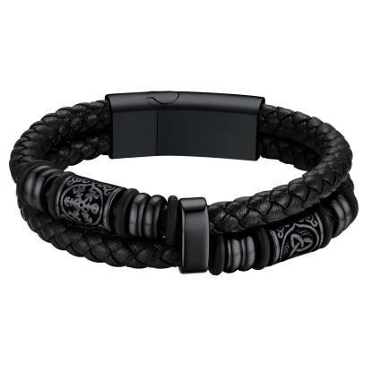 Bracelet Homme Cuir Tressé avec Gravure Nom Noir