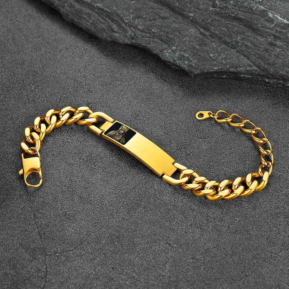 Bracelet Photo Personnalisable en Acier Inoxydable 316L pour Homme Or