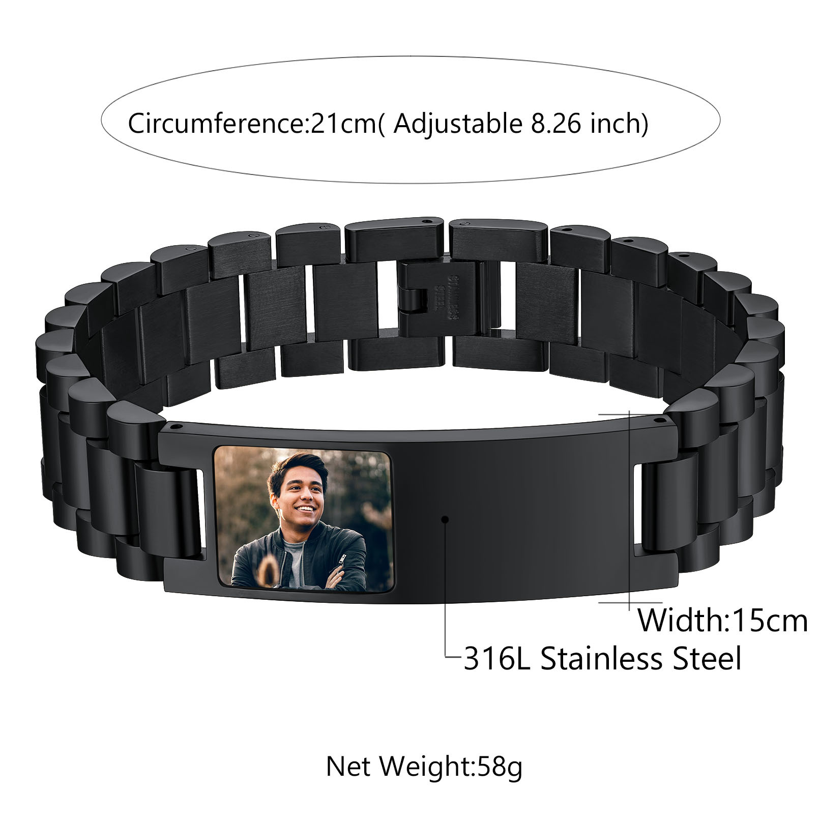 Bracelet d'Identification Personnalisé avec Photo pour Hommes Taille