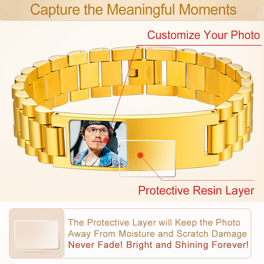 Bracelet d'Identification Personnalisé avec Photo pour Hommes Protective