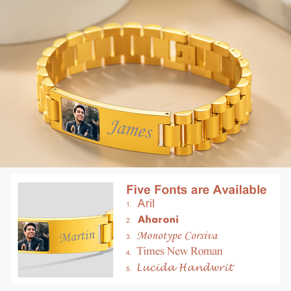 Bracelet d'Identification Personnalisé avec Photo pour Hommes Police