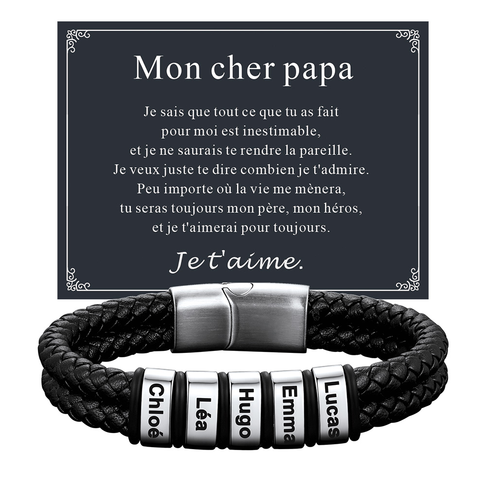 Bracelet Homme Personnalisé Prénom Gravé en Cuir
