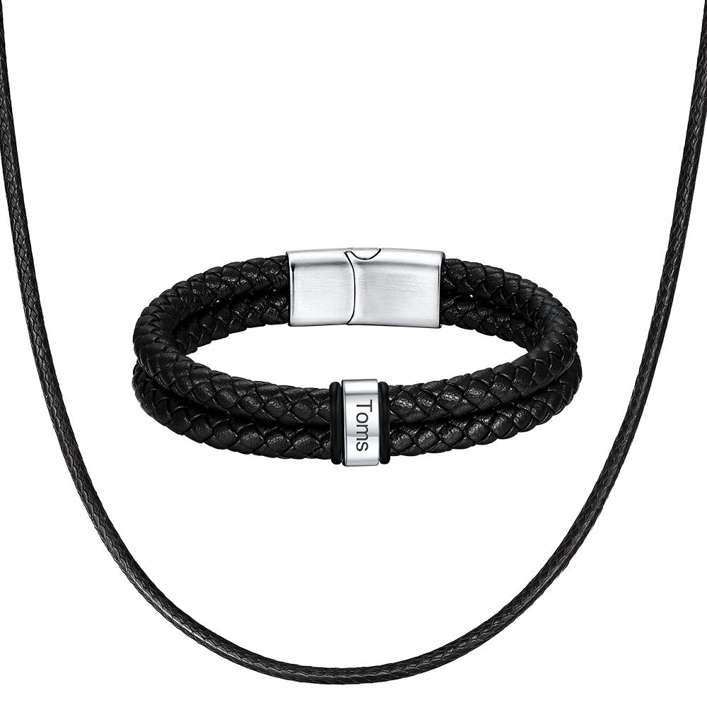 Bracelet Homme Personnalisé Prénom Gravé en Cuir