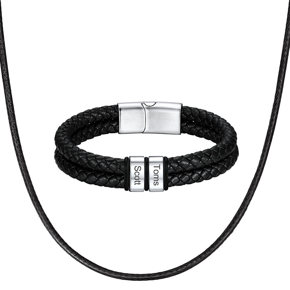 Bracelet Homme Personnalisé Prénom Gravé en Cuir