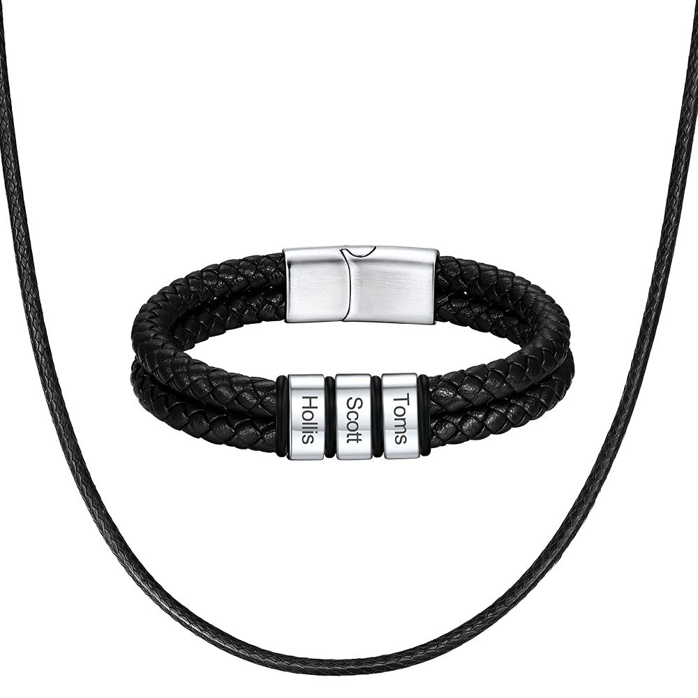 Bracelet Homme Personnalisé Prénom Gravé en Cuir