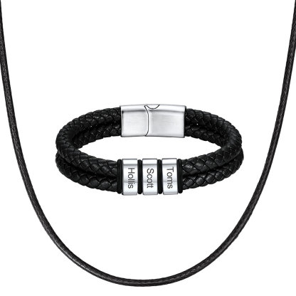 Bracelet Homme Personnalisé Prénom Gravé en Cuir