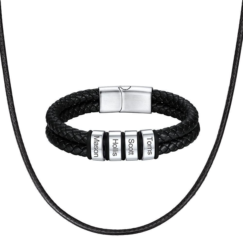 Bracelet Homme Personnalisé Prénom Gravé en Cuir