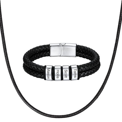 Bracelet Homme Personnalisé Prénom Gravé en Cuir