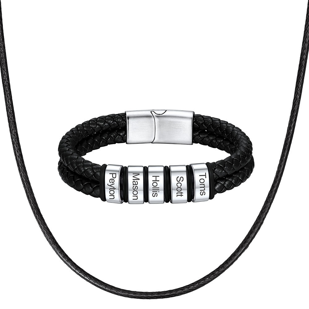 Bracelet Homme Personnalisé Prénom Gravé en Cuir