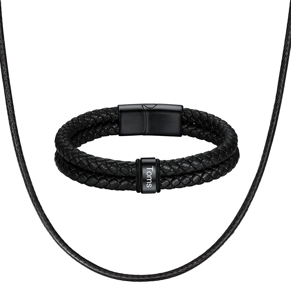 Bracelet Homme Personnalisé Prénom Gravé en Cuir
