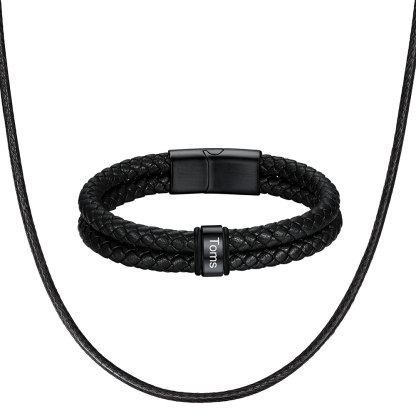 Bracelet Homme Personnalisé Prénom Gravé en Cuir