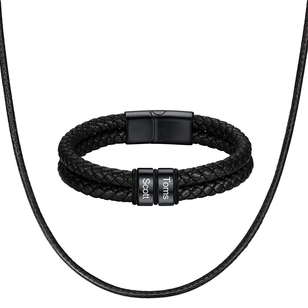 Bracelet Homme Personnalisé Prénom Gravé en Cuir