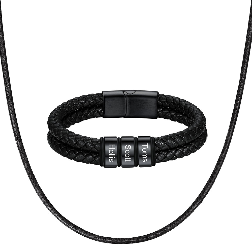 Bracelet Homme Personnalisé Prénom Gravé en Cuir