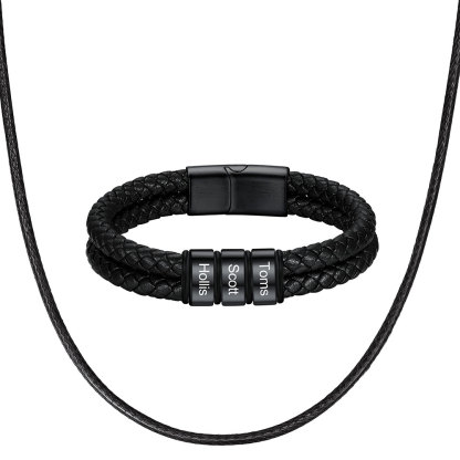 Bracelet Homme Personnalisé Prénom Gravé en Cuir
