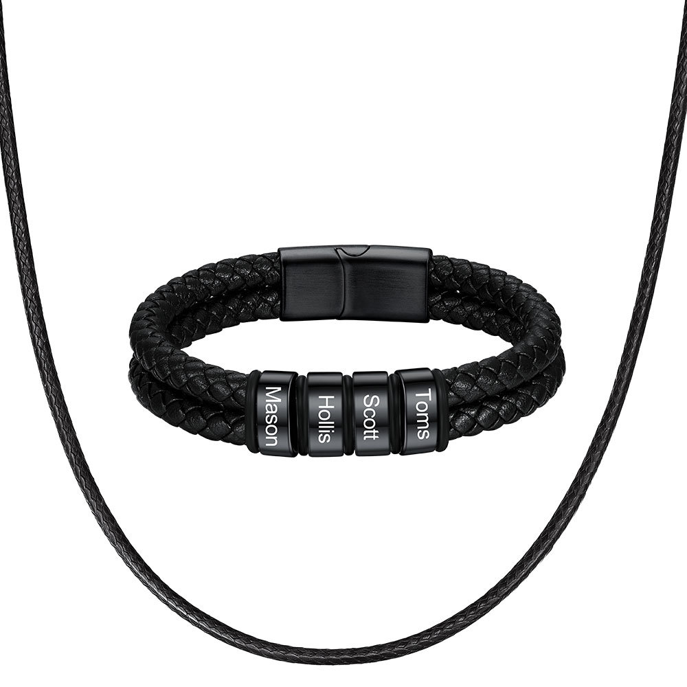 Bracelet Homme Personnalisé Prénom Gravé en Cuir